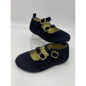 Black Velvet Rising Star Girls Mary Jane Shoes Size 7 With Double Buckle Straps